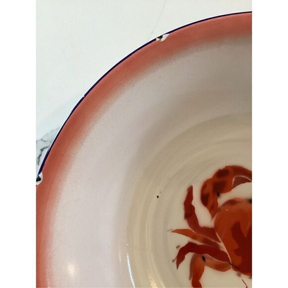 Large Crab Enamelware Bowl Pink White - Picture 3 of 8
